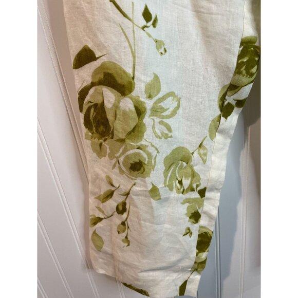 Edward Irish Linen Floral Pants Size 10 Womens Cream & Green - Picture 5 of 11
